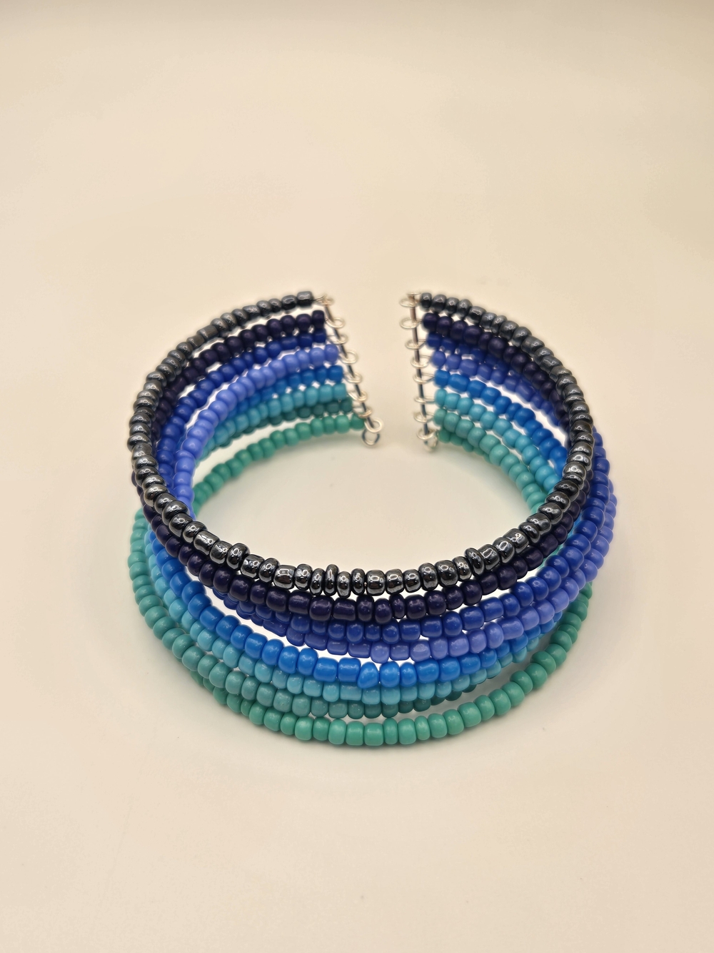 Coiled Seed Bead Bracelet Set in Turquoise & Blues - Picture 3 of 4